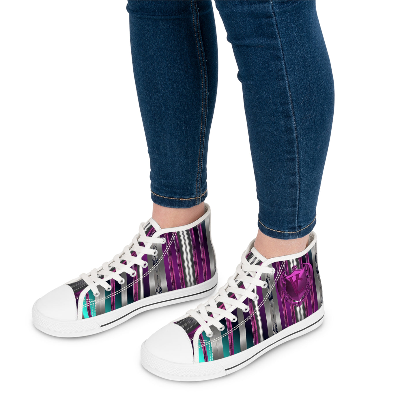 Stylish Women's High Top Sneakers - Striped Design, Perfect for Casual Wear and Events