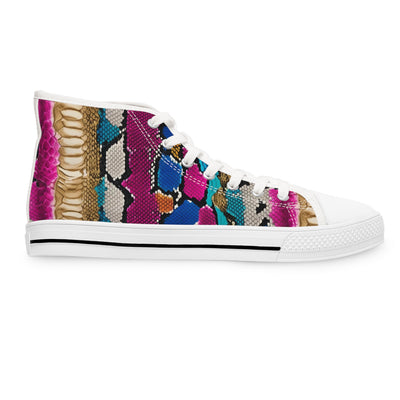 Colorful Woman's High-Top Sneakers - Trendy Snakeskin Patterned Fashion Shoes