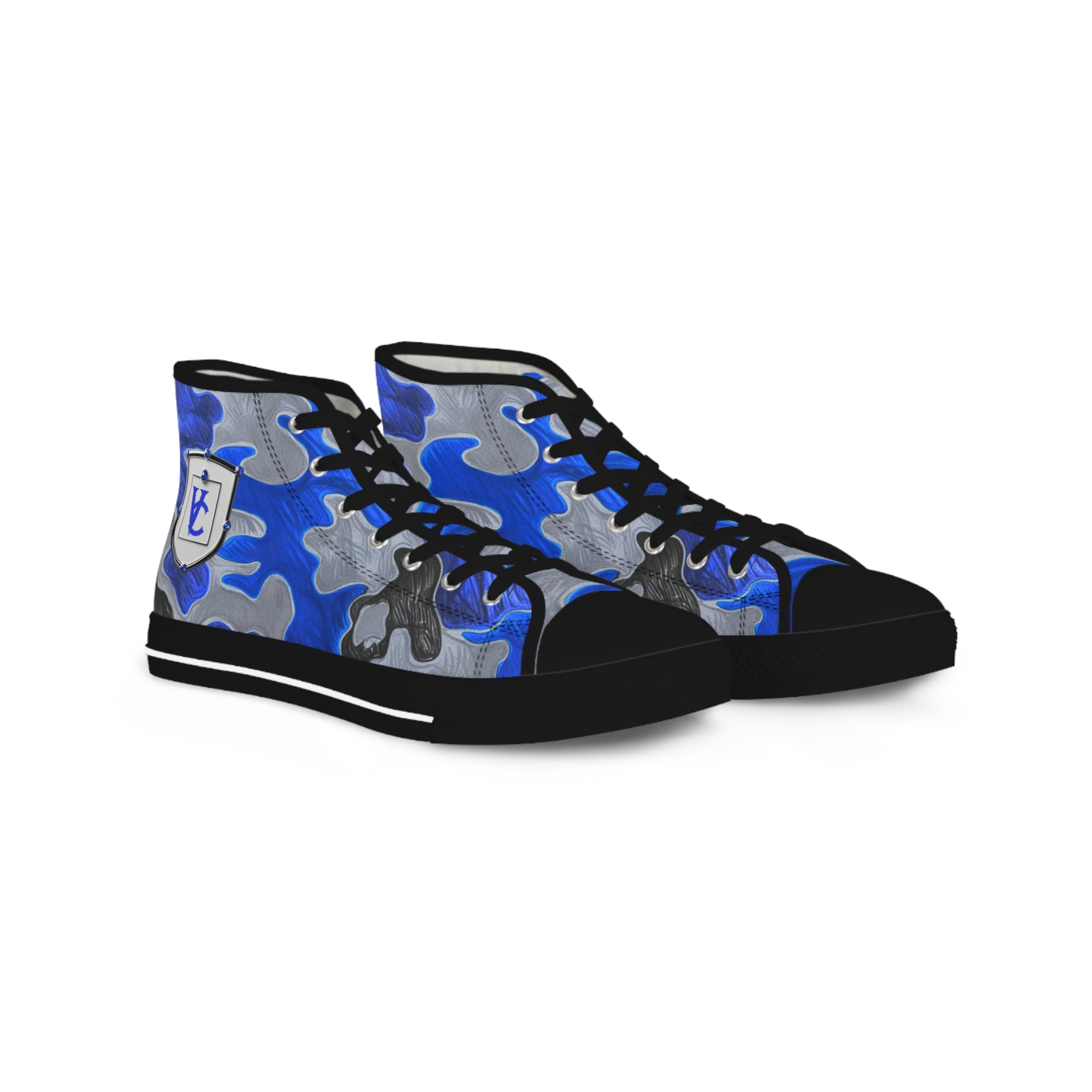 Men's High Top Sneakers - Bold Blue Camo Design for Stylish Comfort