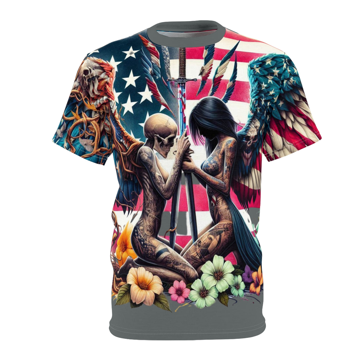 American Flag W/ Winged Male & Female Silhouette & T-shirt