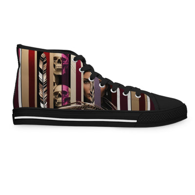 Women's High-Top Sneakers, Vivid Creations Designer Shoes Graphic Skull Design