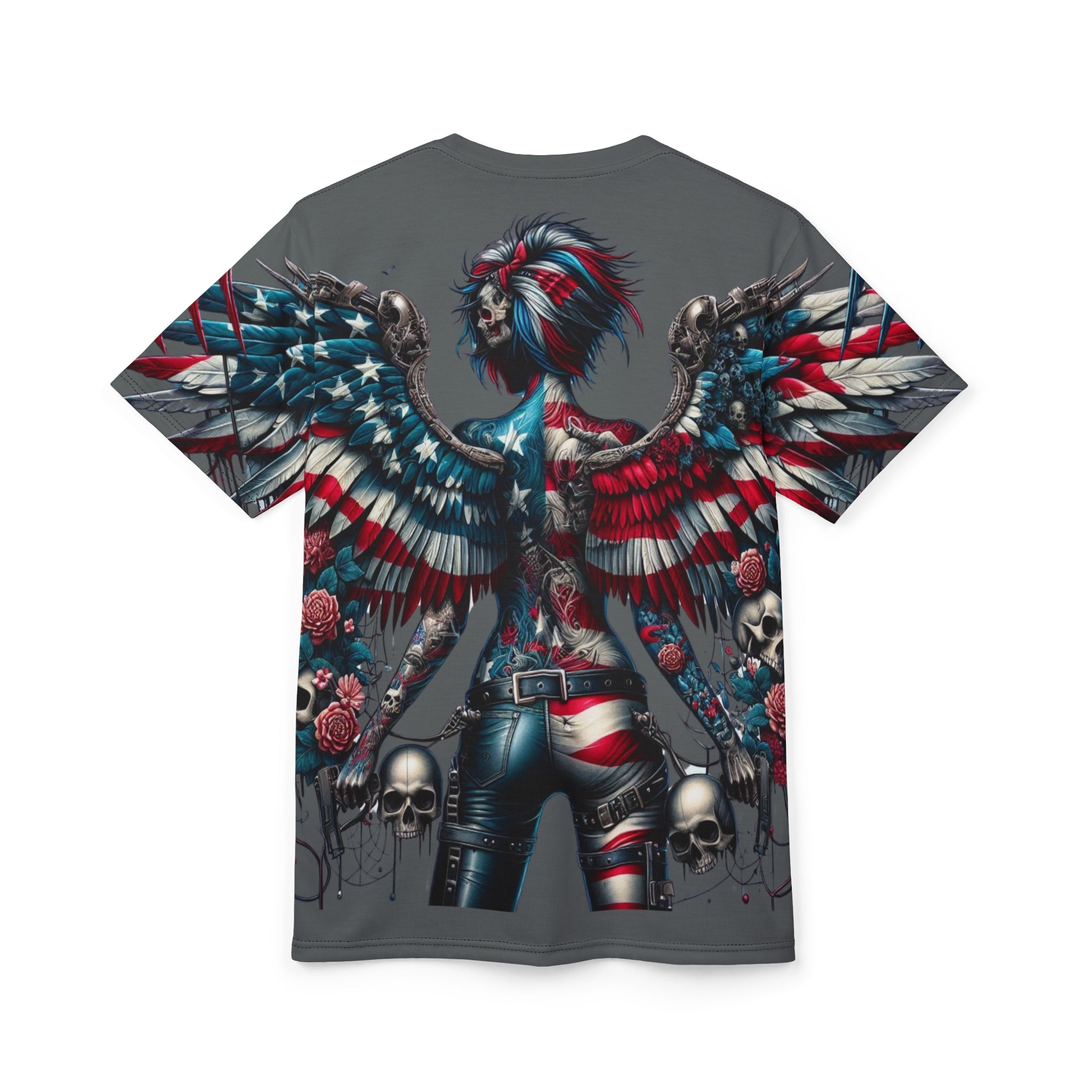 Rebel Wings Unisex Graphic Tee - Edgy Americana Design with Skull & Rose Motif