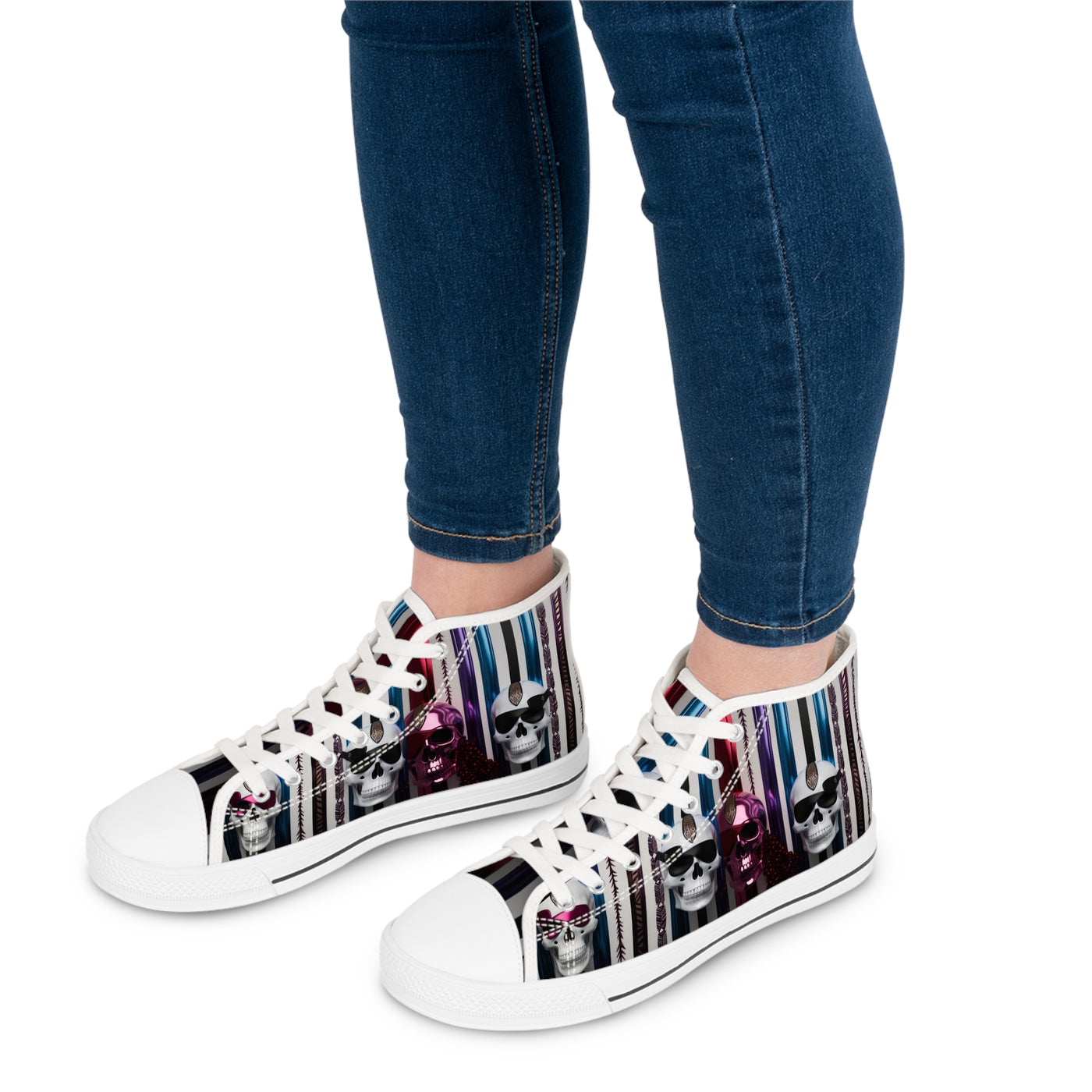 Women's High-Top Sneakers, Vivid Creations Designer Shoes Graphic Skull Design