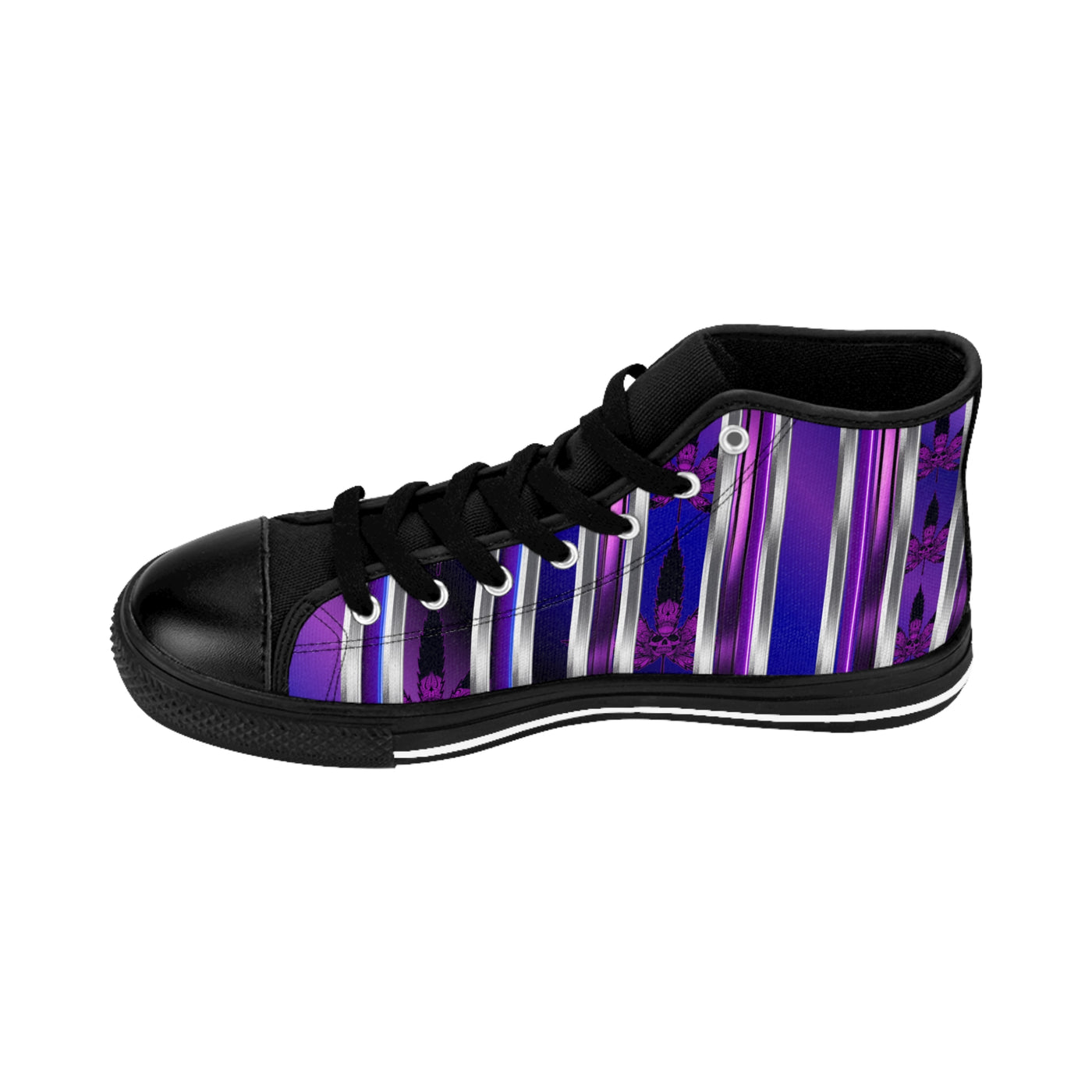 Stylish Women's Classic Sneakers with Purple Stripes & Shield Design