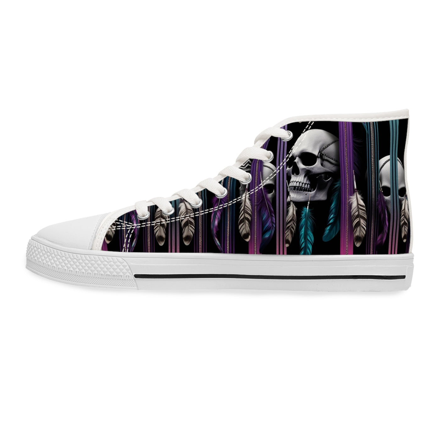 Women's High-Top Sneakers, Vivid Creations Designer Shoes Graphic Skull Design