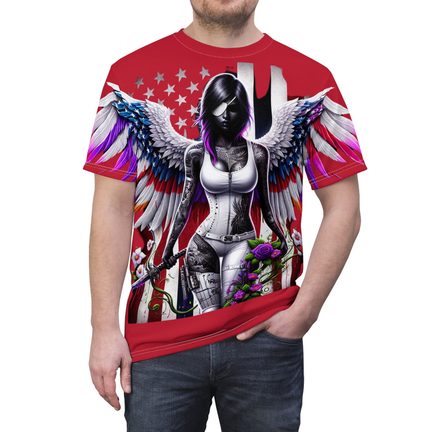 American Flag Cut & Sew Tee, Vivid Angel T-shirt