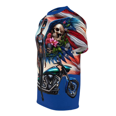 American Flag W/ Winged Female Silhouette & Motorcycle T-shirt