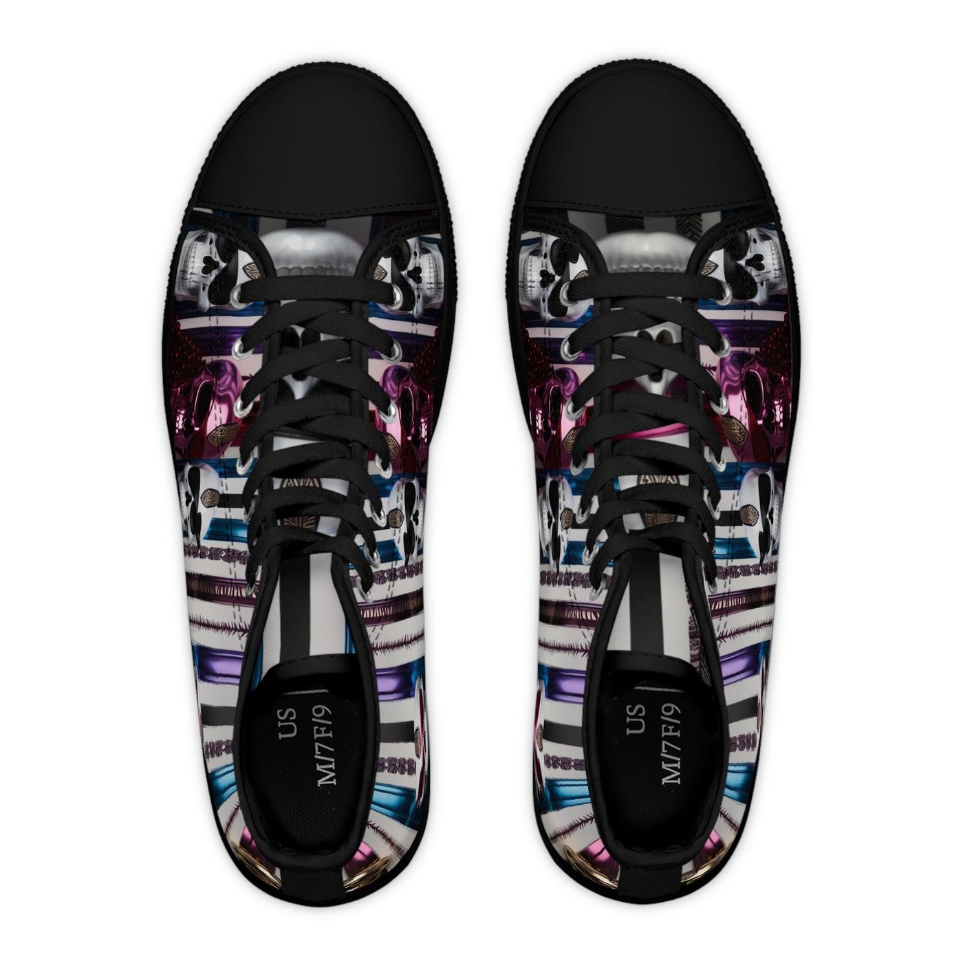 Women's High-Top Sneakers, Vivid Creations Designer Shoes Graphic Skull Design