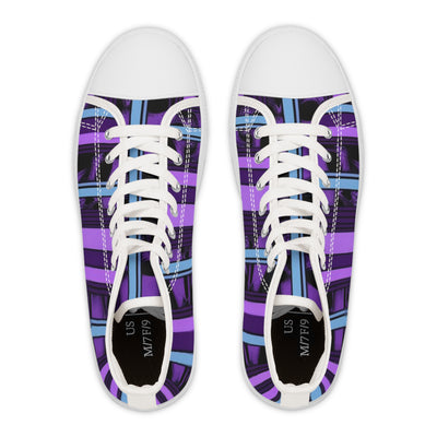 Women's High-Top Sneakers, Purple Skull W/Purple & Aqua Blue Pattern