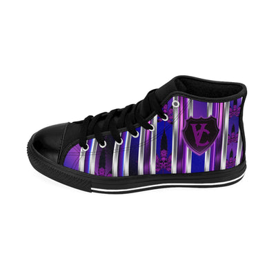 Stylish Women's Classic Sneakers with Purple Stripes & Shield Design