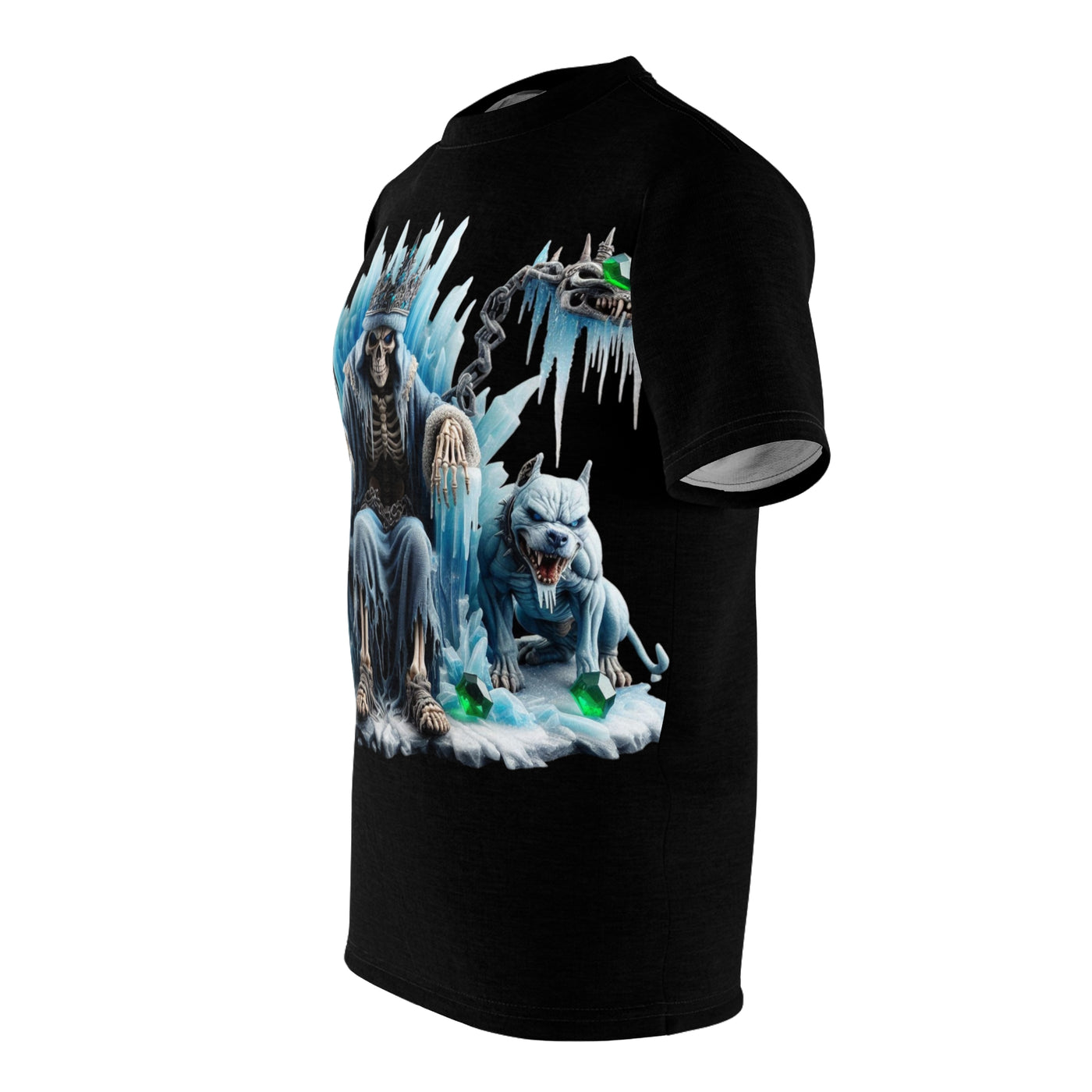 Graphic Tee with Skeleton Ice King and 2 Pittbulls Design