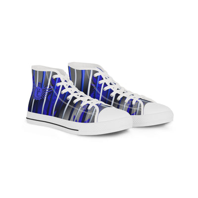 Men's High Top Sneakers - Blue Striped Urban Style