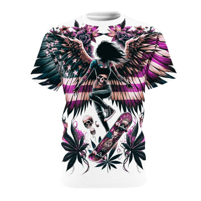 American Flag W/ Winged Female Skateboarding Silhouette T-shirt