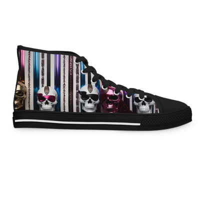 Women's High-Top Sneakers, Vivid Creations Designer Shoes Graphic Skull Design