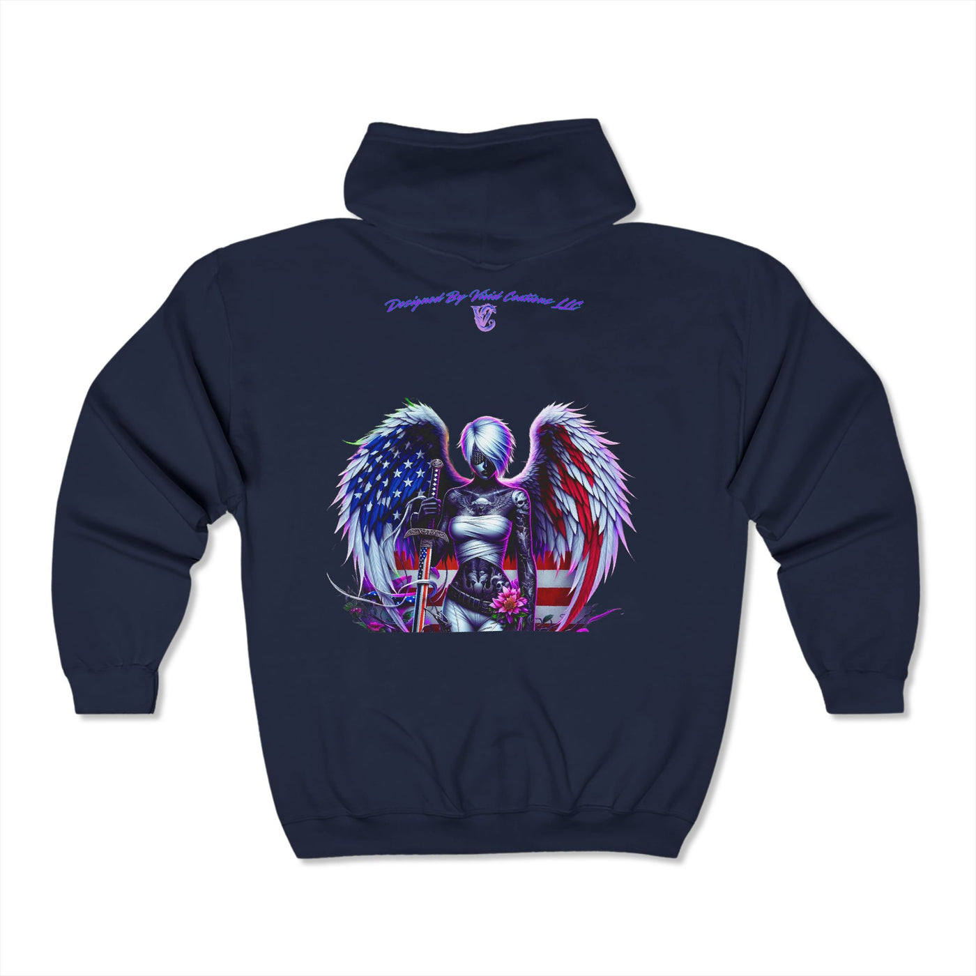 American Flag Hoodie, Vivid Angle Full Zip Hooded Sweatshirt