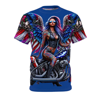 American Flag W/ Winged Female Silhouette & Motorcycle T-shirt