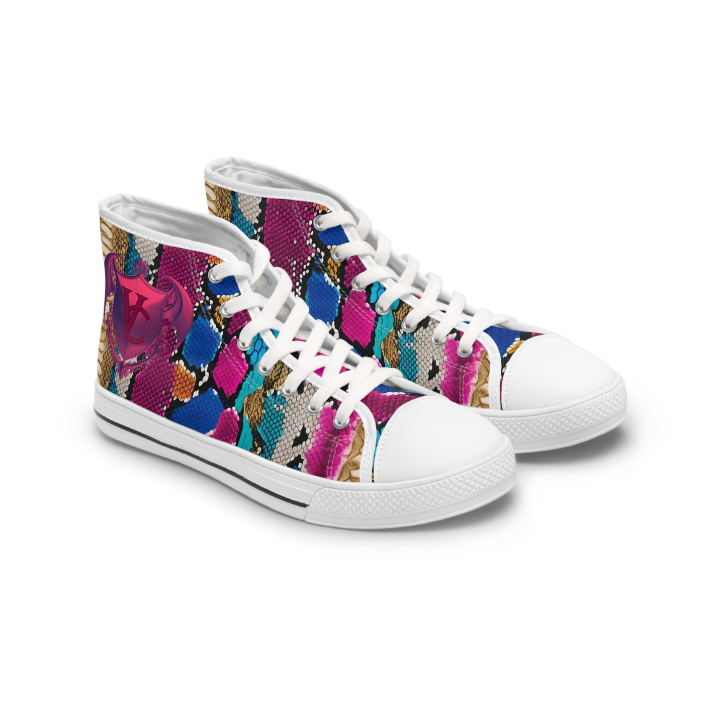 Colorful Woman's High-Top Sneakers - Trendy Snakeskin Patterned Fashion Shoes