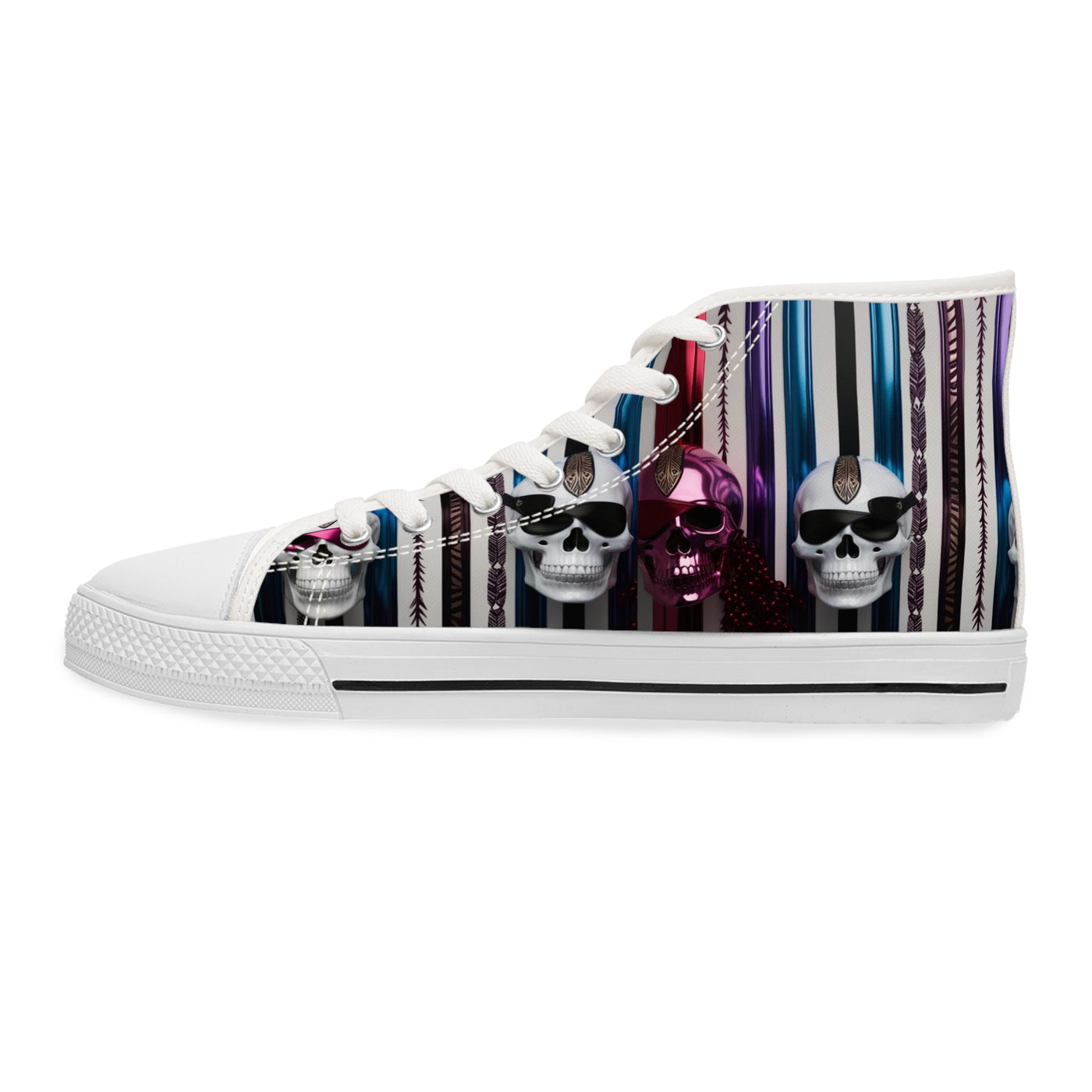 Women's High-Top Sneakers, Vivid Creations Designer Shoes Graphic Skull Design