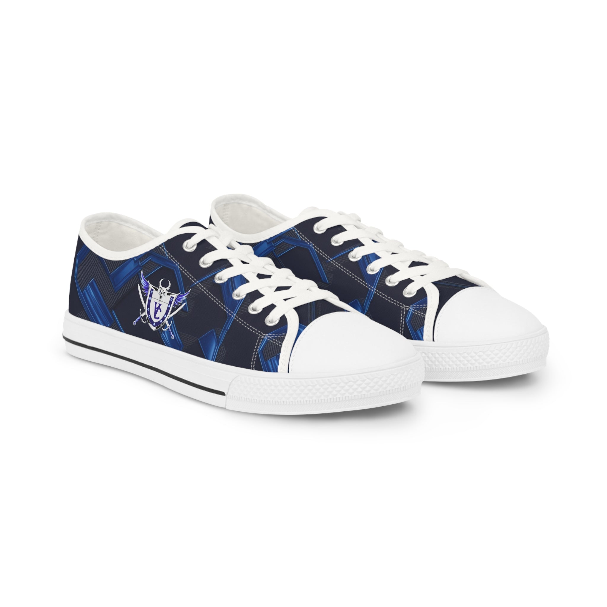 Stylish Men's Low Top Sneakers - Navy Blue with Skull Design