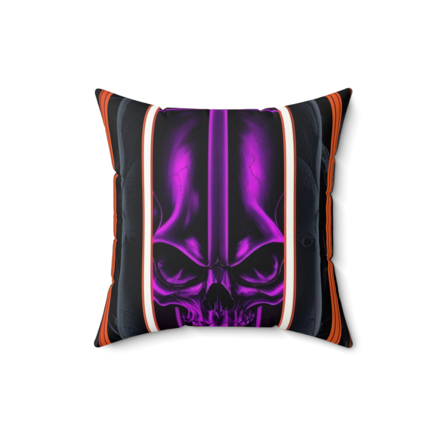 15, Polyester Square Purple Skull Pillow W/Red Gray & Black Stripped Pattern