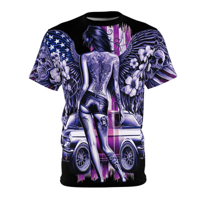 American Flag T-shirt, W/ Winged Female Silhouette & Mustang