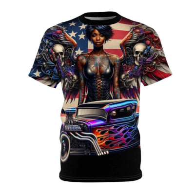 American Flag W/ Winged Female Silhouette & Hot Rod T-shirt