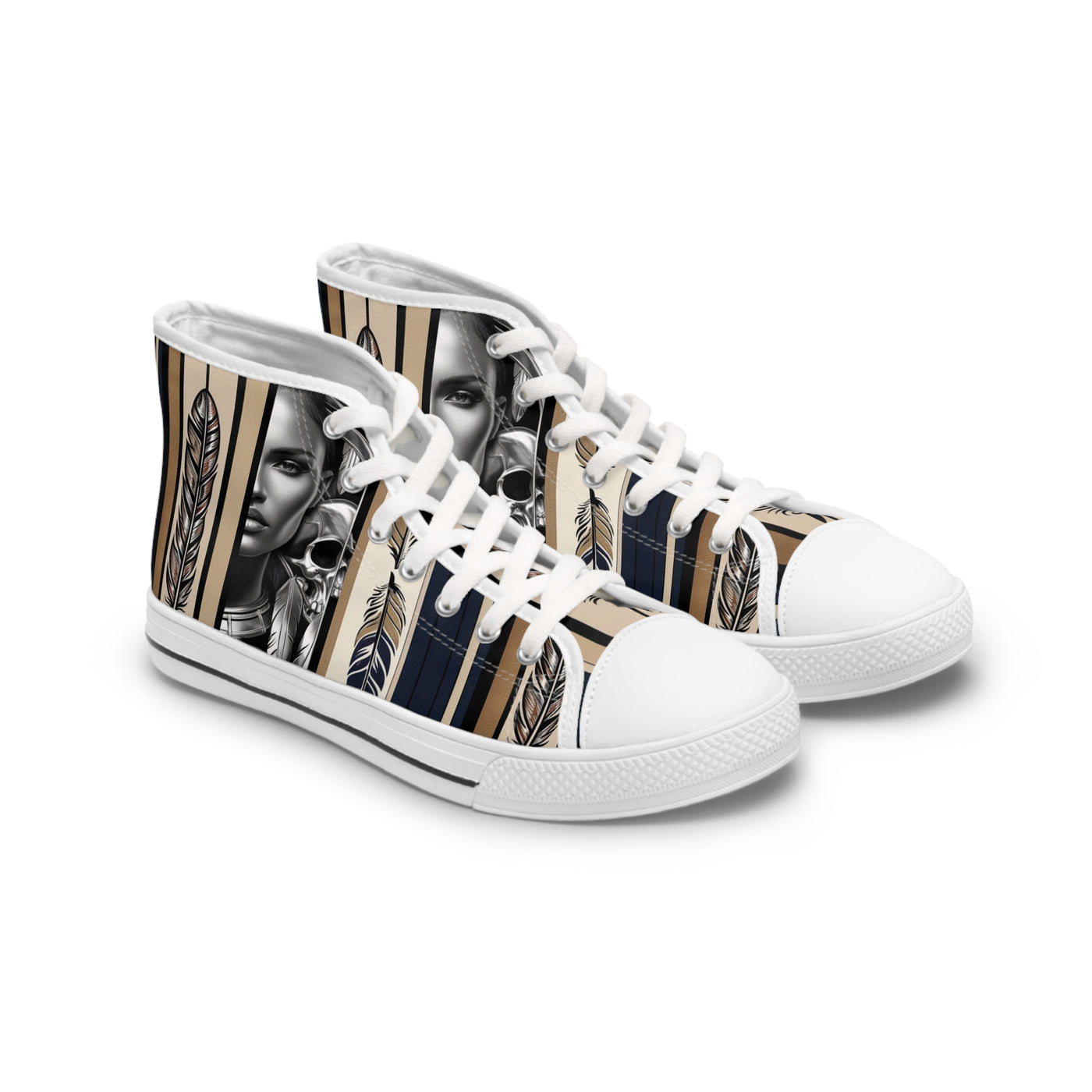 Women's High-Top Sneakers, Vivid Creations Designer Shoes Graphic Skull Design