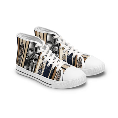 Women's High-Top Sneakers, Vivid Creations Designer Shoes Graphic Skull Design