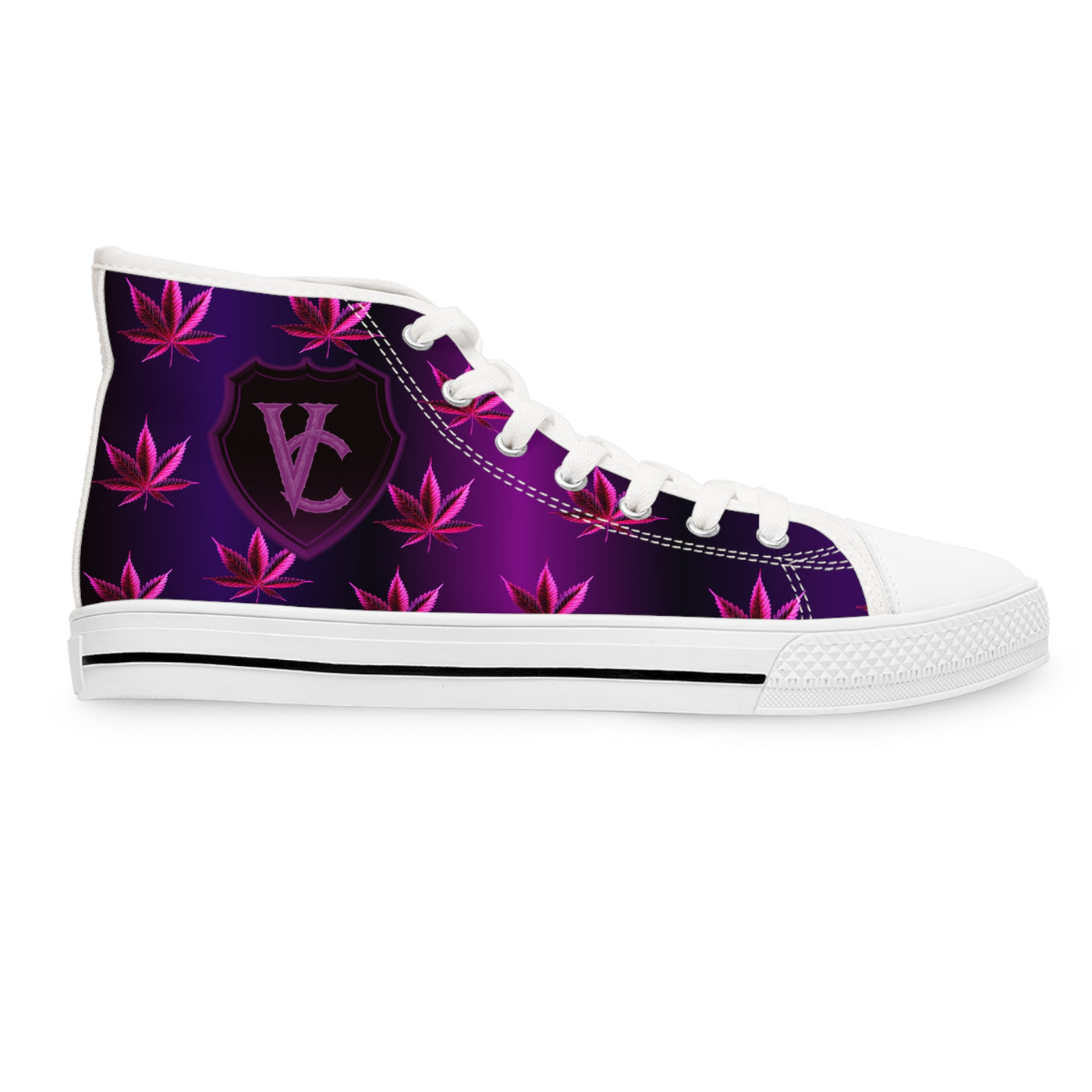 Trendy Women's High Top Sneakers with Purple Leaf Design