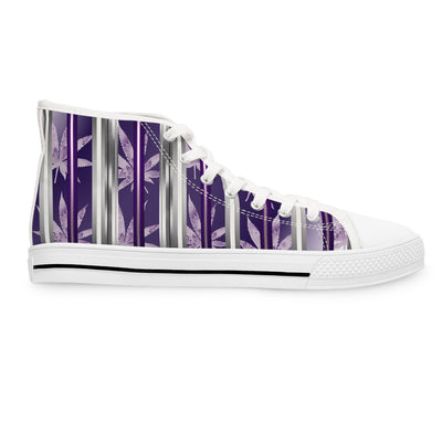 Trendy Women's High Top Sneakers with Elegant Purple Floral Design