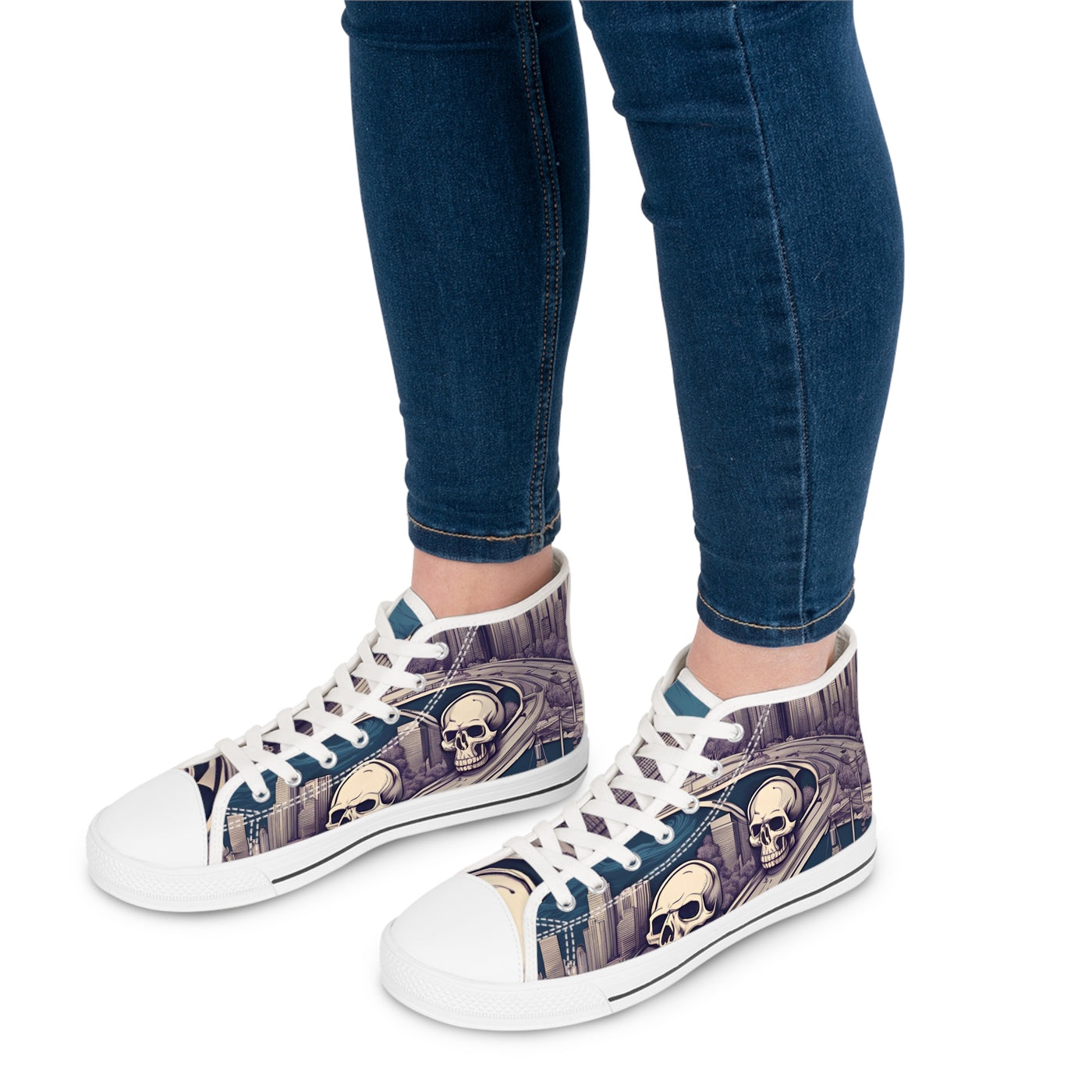 Women's High-Top Sneakers, Vivid Creations Designer Shoes Graphic Skull Design