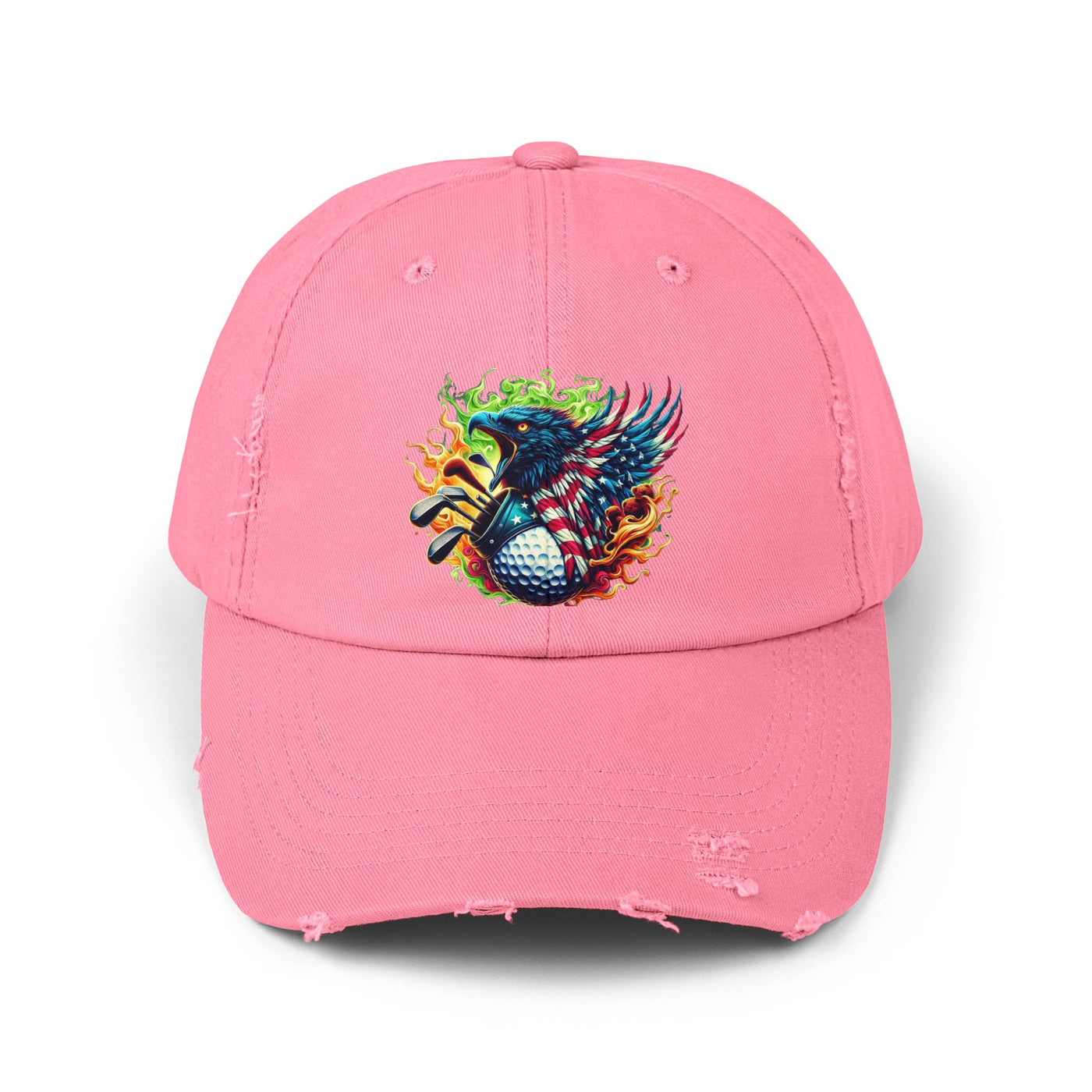 Distressed Cap, American Flag Eagle Golf Ball Design