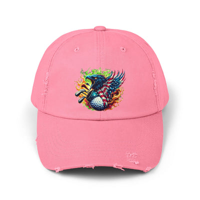 Distressed Cap, American Flag Eagle Golf Ball Design