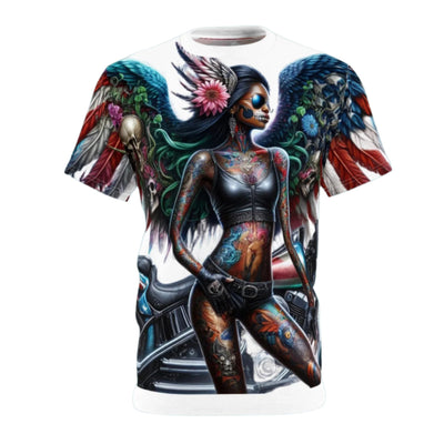 American Flag W/ Winged Female Silhouette & Motorcycle T-shirt