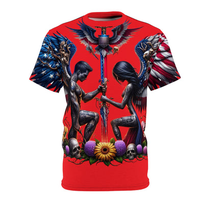 American Flag W/ Winged Male & Female Silhouette T-shirt