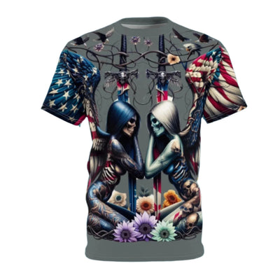 American Flag T-shirt, American Flag Winged Male & Female Silhouette T-shirt