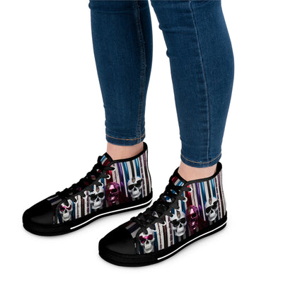 Women's High-Top Sneakers, Vivid Creations Designer Shoes Graphic Skull Design