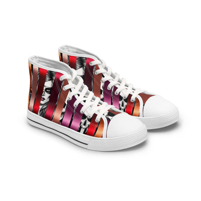 Women's High-Top Sneakers, Vivid Creations Designer Shoes Graphic Skull Design