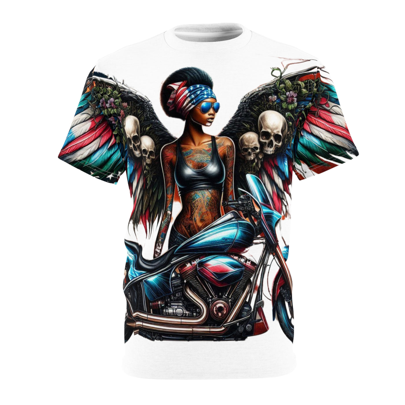 American Flag W/ Winged Female Silhouette & Motorcycle T-shirt