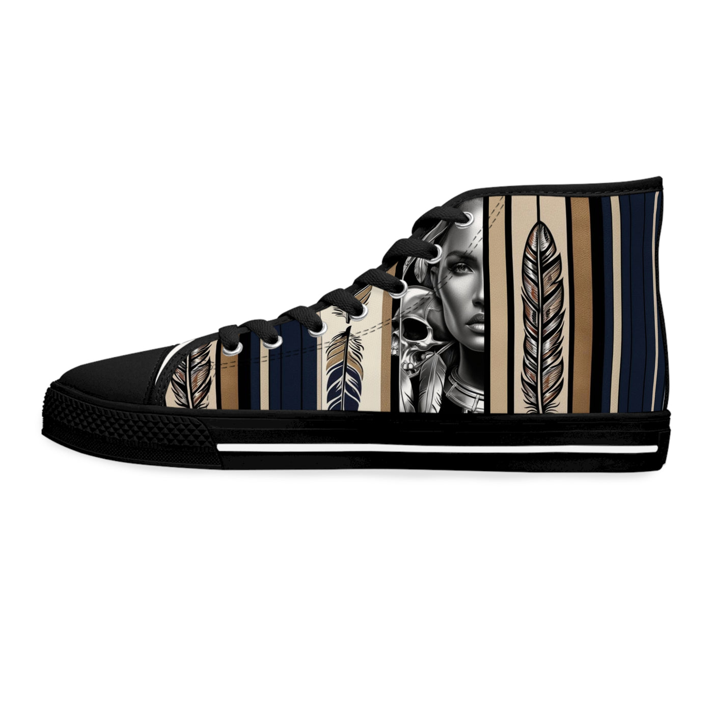 Women's High-Top Sneakers, Vivid Creations Designer Shoes Graphic Skull Design