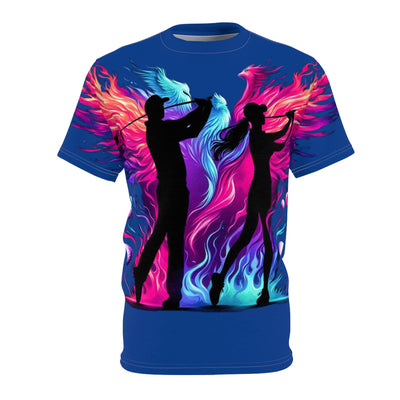 Male & Female Golfing Silhouette W/ Flames T-shirt