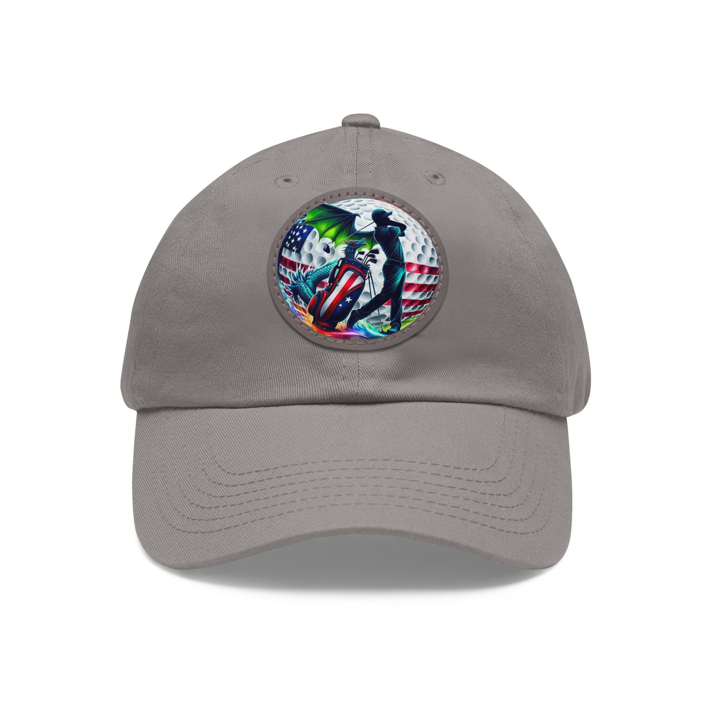 Dad Golf Hat with Leather Patch (Round), American Flag Silhouette Golf Ball Design