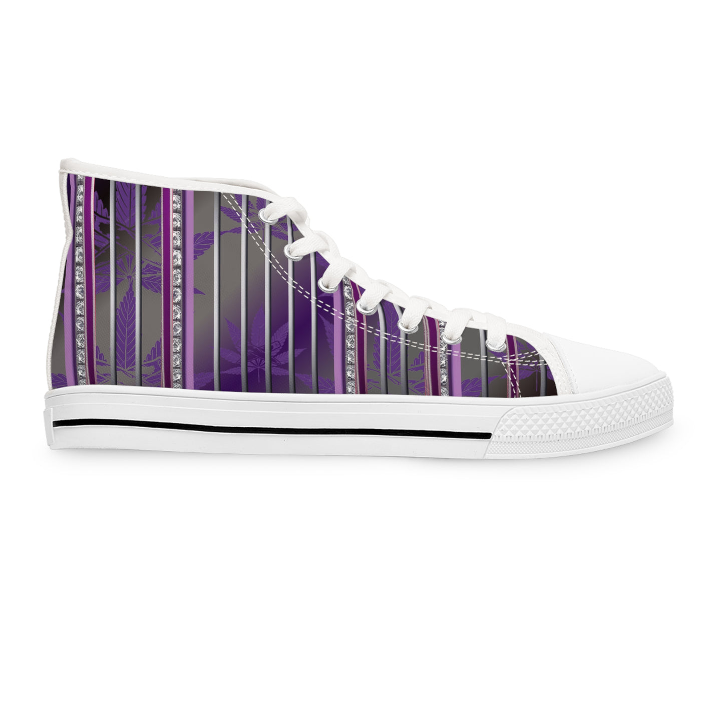 Women's High Top Sneakers - Stylish Purple Stripes Design