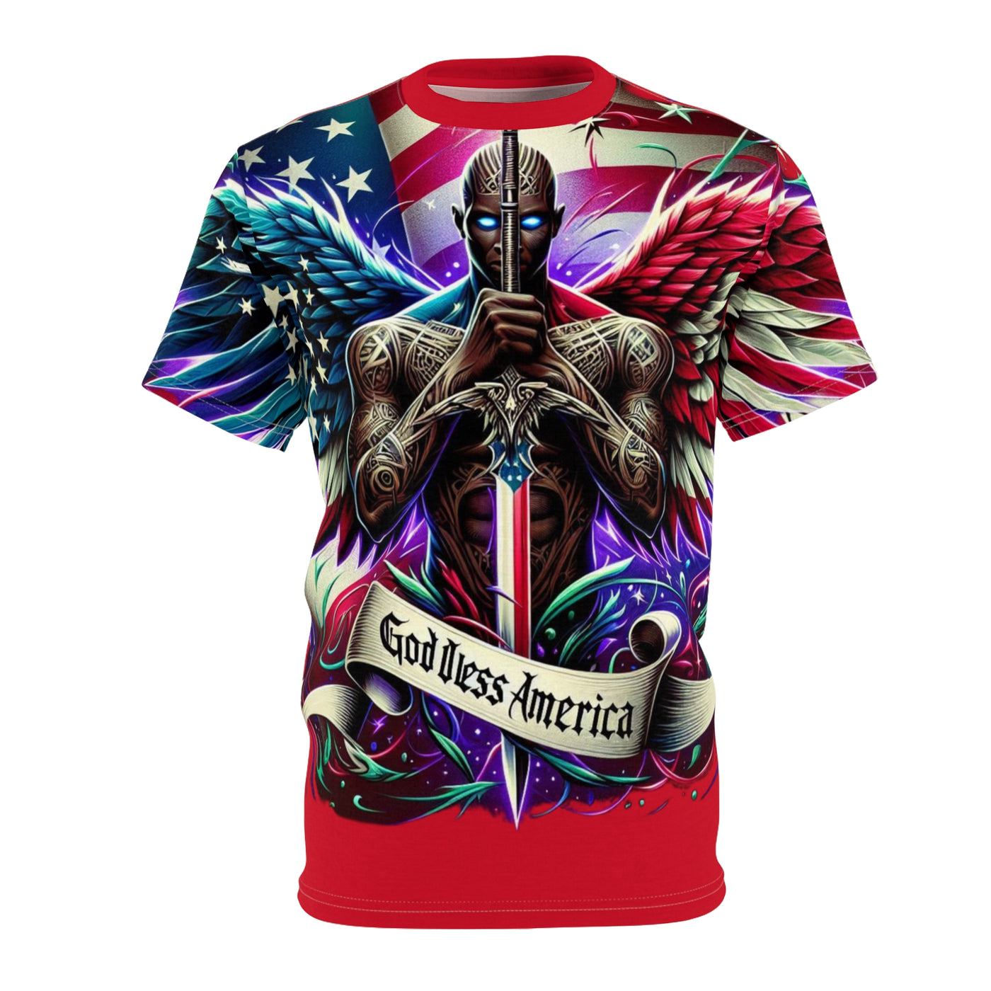 American Flag W/ Winged Male Silhouette T-shirt, God Bless America T-shirt