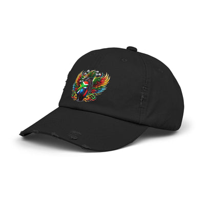 Distressed Golf Cap, South African Flag Winged Dragon Head Golf Bag Design Hat