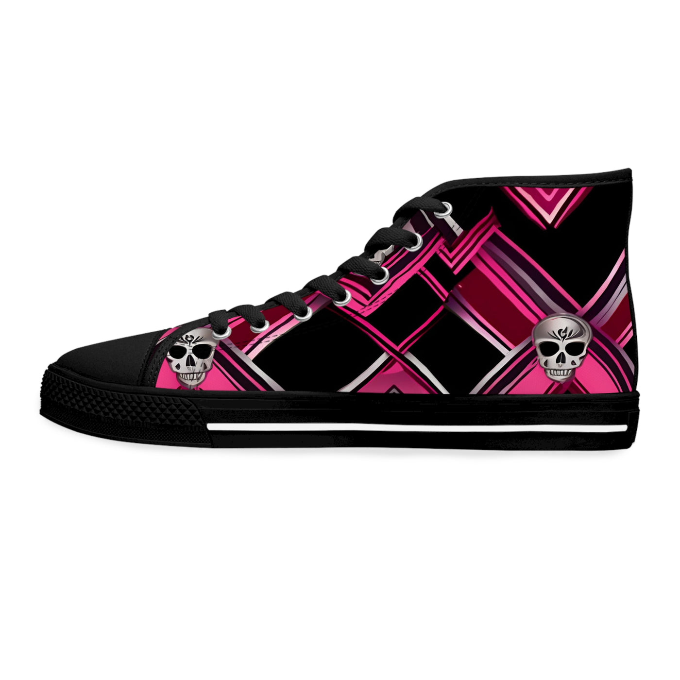 Women's High-Top Sneakers, Vivid Creations Designer Shoes Graphic Skull Design