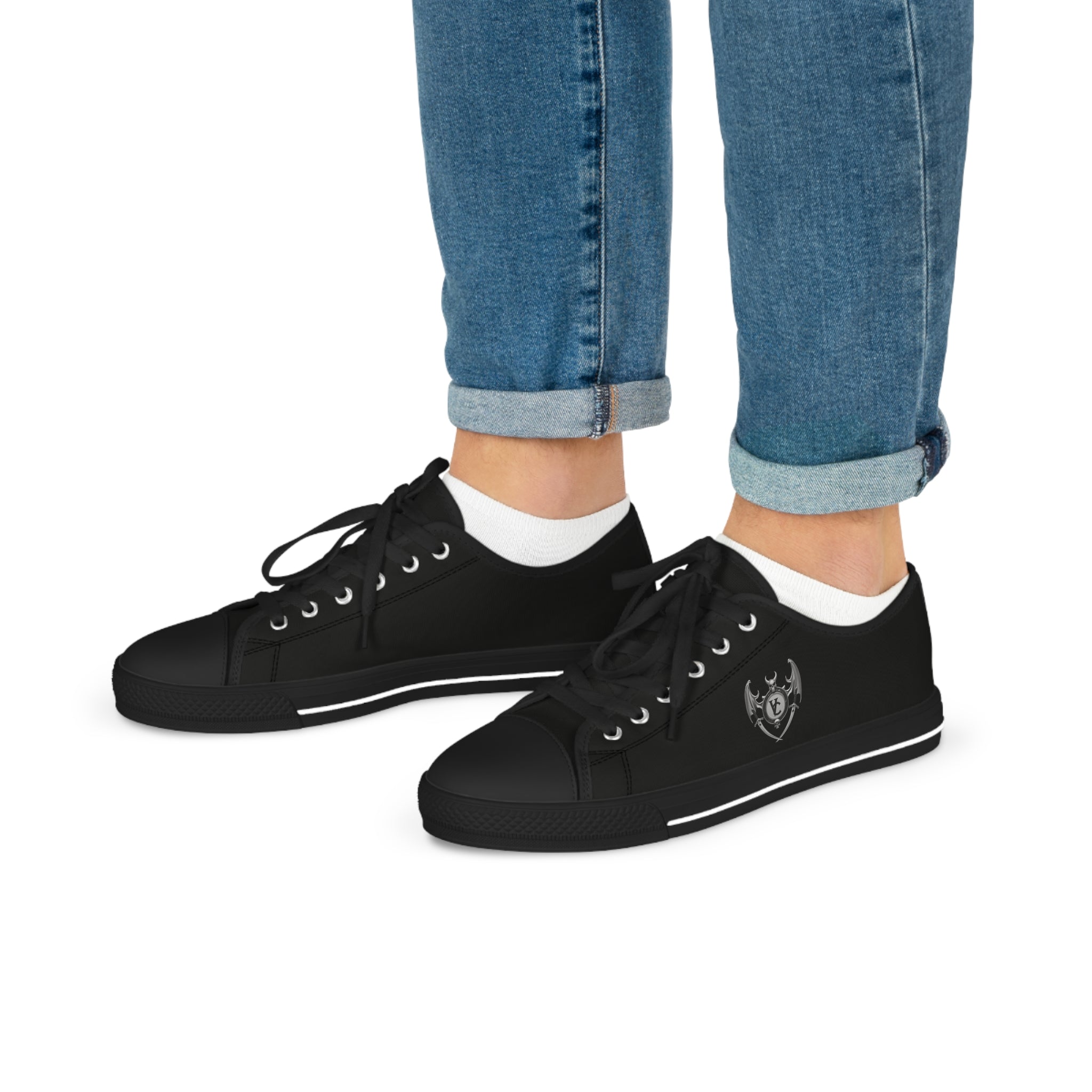 Men's Low Top Sneakers - Casual Black Sneakers with Unique Design