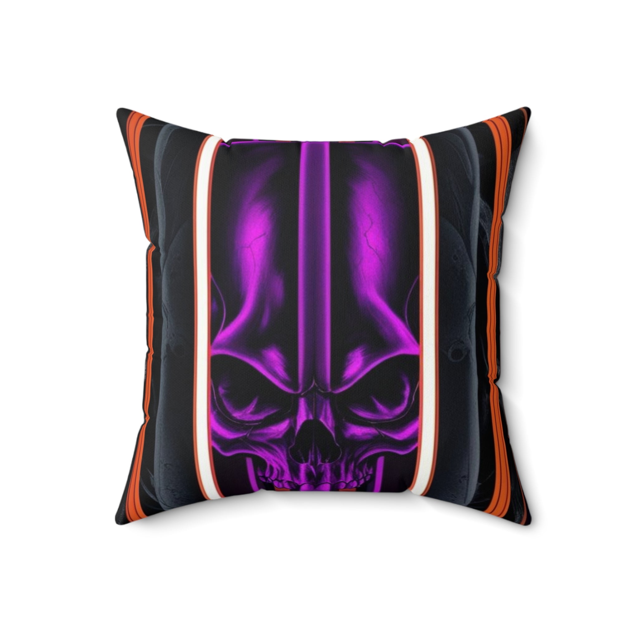 15, Polyester Square Purple Skull Pillow W/Red Gray & Black Stripped Pattern