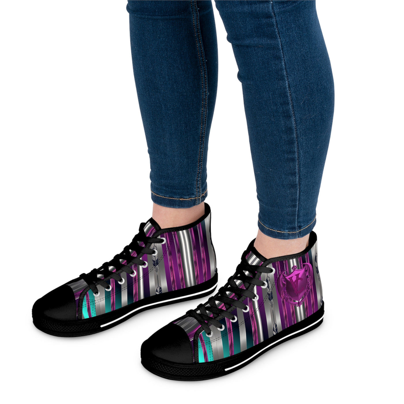 Stylish Women's High Top Sneakers - Striped Design, Perfect for Casual Wear and Events