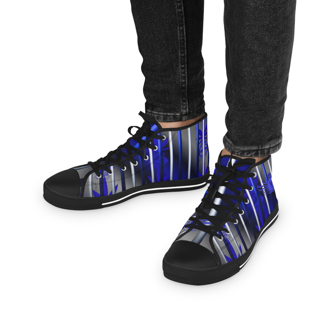 Men's High Top Sneakers - Blue Striped Urban Style